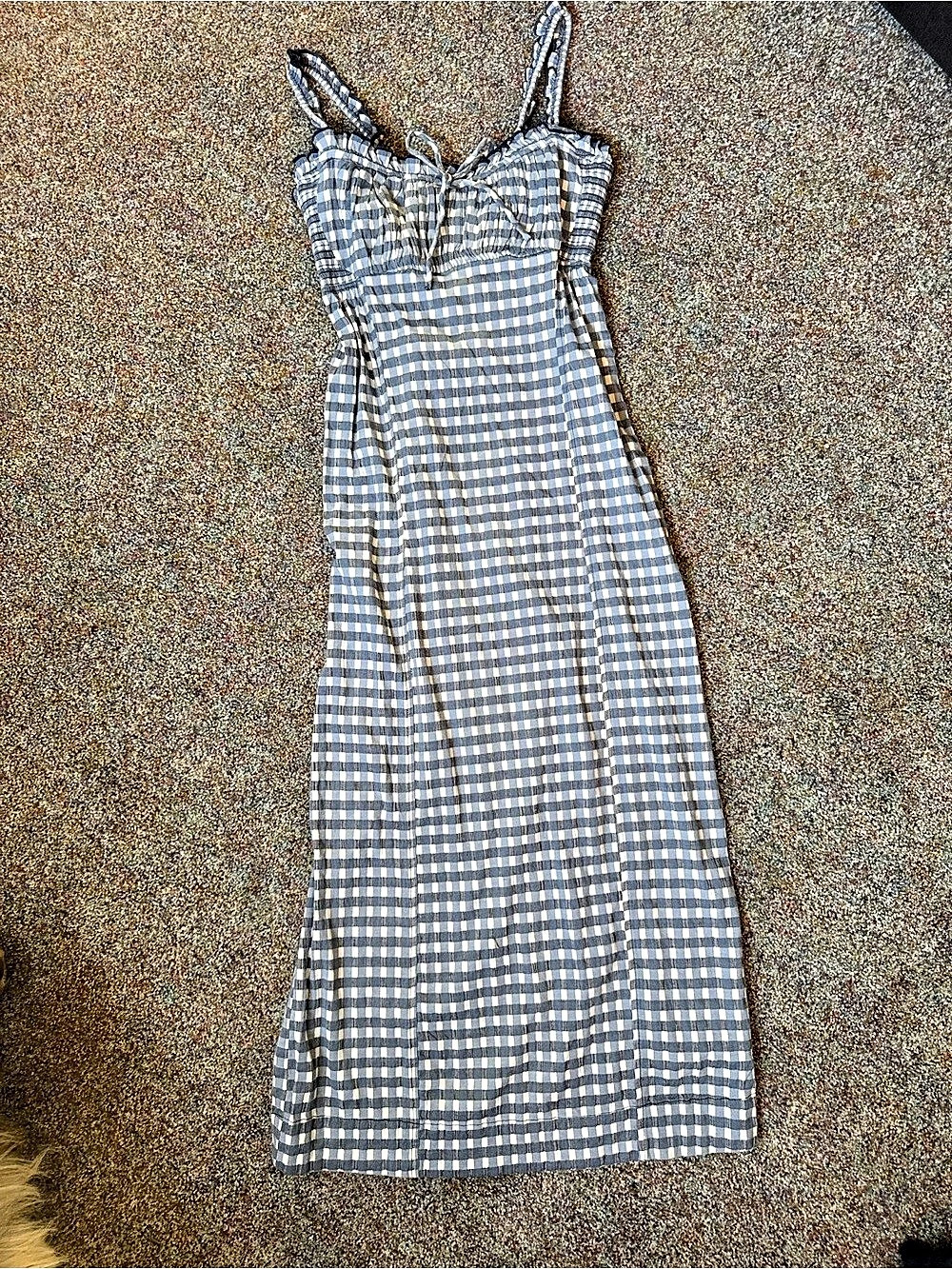 NWOT Free People Gingham Midi Dress in Blue & White